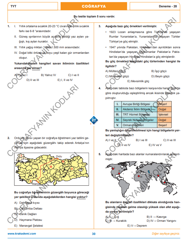 Co Rafyan N Kodlar Tyt Co Rafya Deneme Soru Z M Pdf